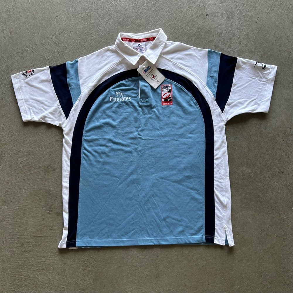 Vintage Dubai Rugby 7s‎ Fly Emirates Polo Shirt Size Large Blue BRAND NEW W TAGS